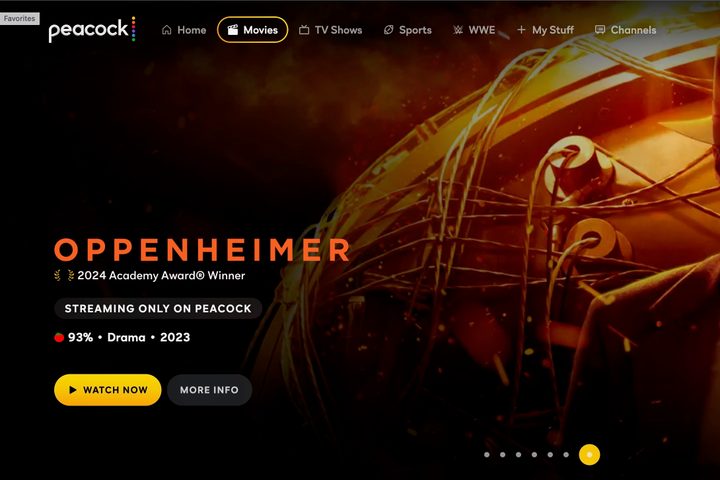 screenshot showing Oppenheimer on Peacock.