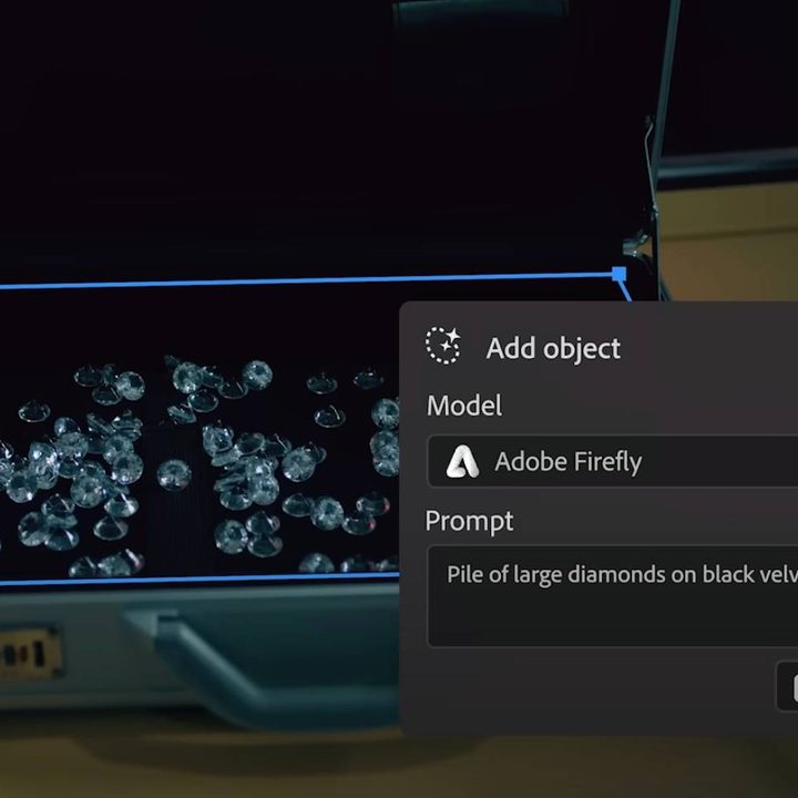Generative AI being used in Adobe Premiere Pro to remove some diamonds from a briefcase.