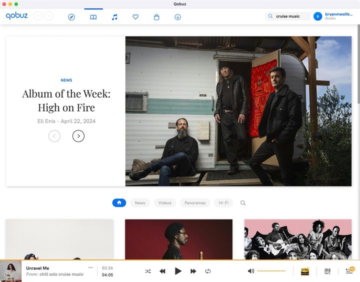 A screenshot showing the Qobuz app on desktop.