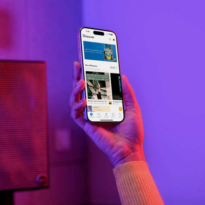 An iPhone 15 Pro showing Qobuz app.