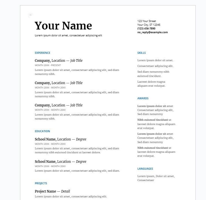 Serif resume template.