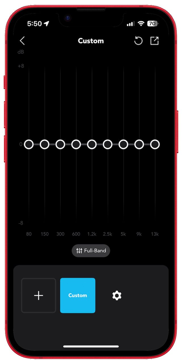 The Soundcore app's full band equalizer.