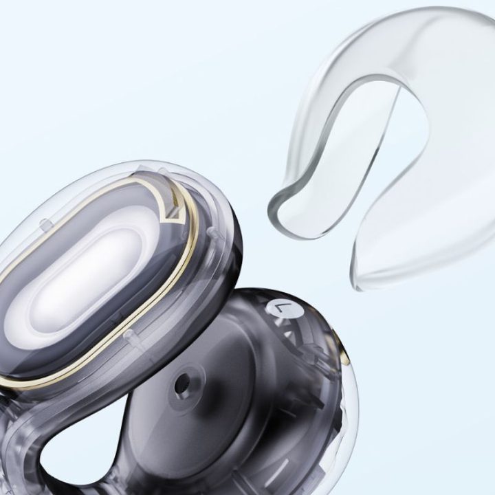 Soundcore C30i clip-style open earbuds with silicone sleeve.