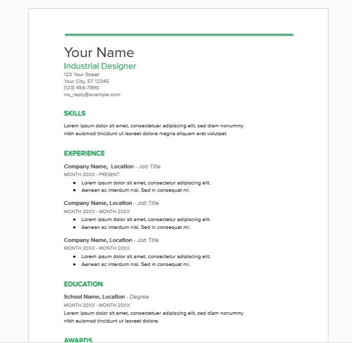 Spearmint resume template.