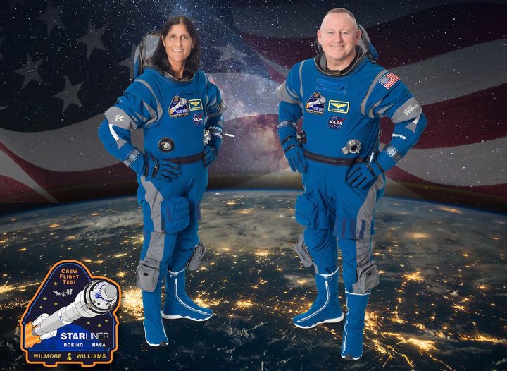 The official crew portrait for NASA&rsquo;s Boeing Crew Flight Test. Left is Suni Williams, who will serve as the pilot, and to the right is Barry &ldquo;Butch&rdquo; Wilmore, spacecraft commander.