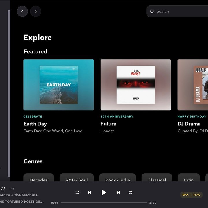 Tidal app on desktop.