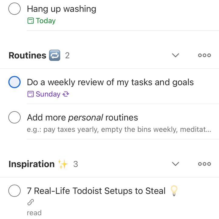 Task list in Todoist.