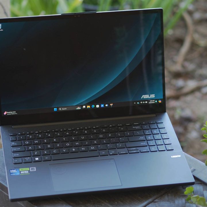 The Vivobook Pro 15 on a table outside.