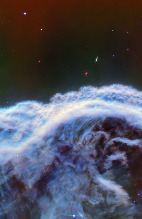 This image was captured with Webb’s MIRI (Mid-InfraRed Instrument).
