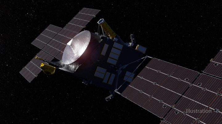 This artist&rsquo;s concept depicts NASA&rsquo;s Psyche spacecraft headed to the metal-rich asteroid Psyche in the main asteroid belt between Mars and Jupiter. The spacecraft launched in October 2023 and will arrive at its destination in 2029. 