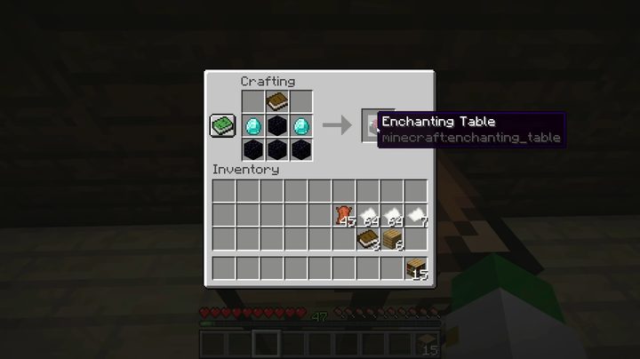 Crafting an enchanting table in Minecraft.