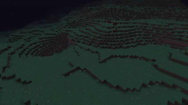 The plains at night in Minecraft.