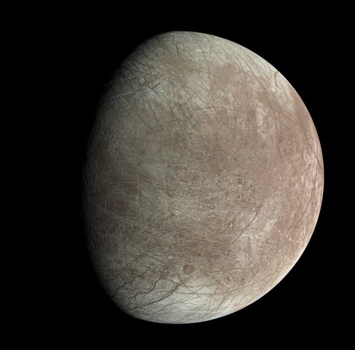 Jupiter&rsquo;s moon Europa was captured by the JunoCam instrument aboard NASA&rsquo;s Juno spacecraft during the mission&rsquo;s close flyby on Sept. 29, 2022. The images show the fractures, ridges, and bands that crisscross the moon&rsquo;s surface.