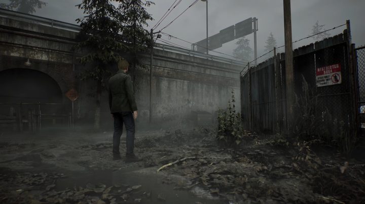 James standing alone in the foggy streets of Silent Hill.