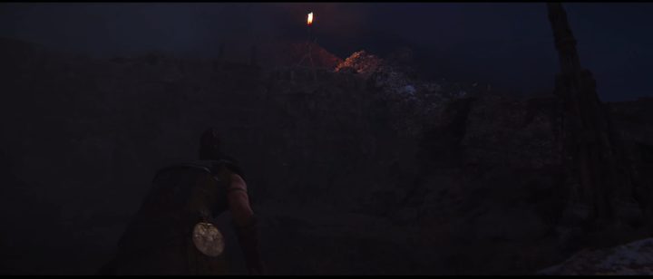 Senua approaching a lore totem in Hellblade 2.