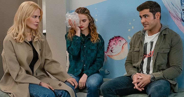 Zac Efron, Joey King and Nicole Kidman in A Family Affair.