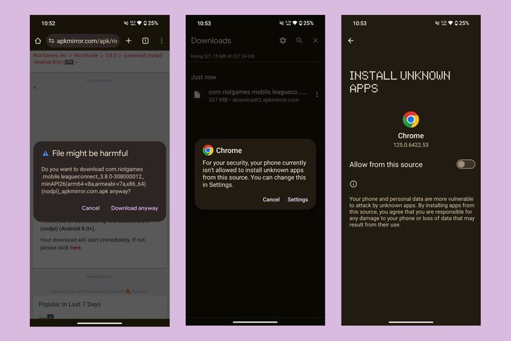 Install Android app APK from unknown source.