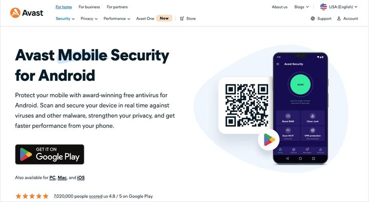 Avast for Android website.