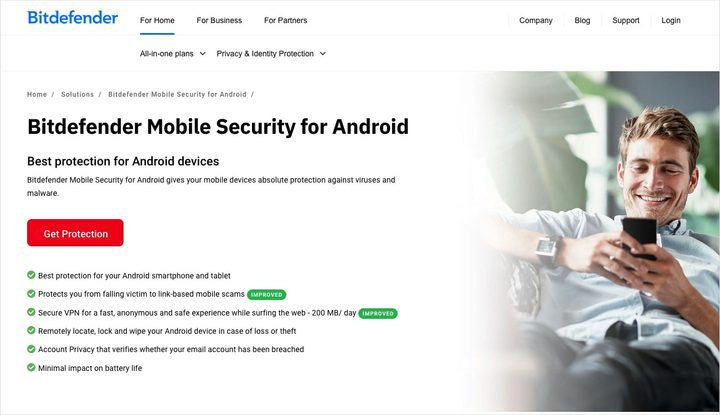 Bitdefender for Android website.