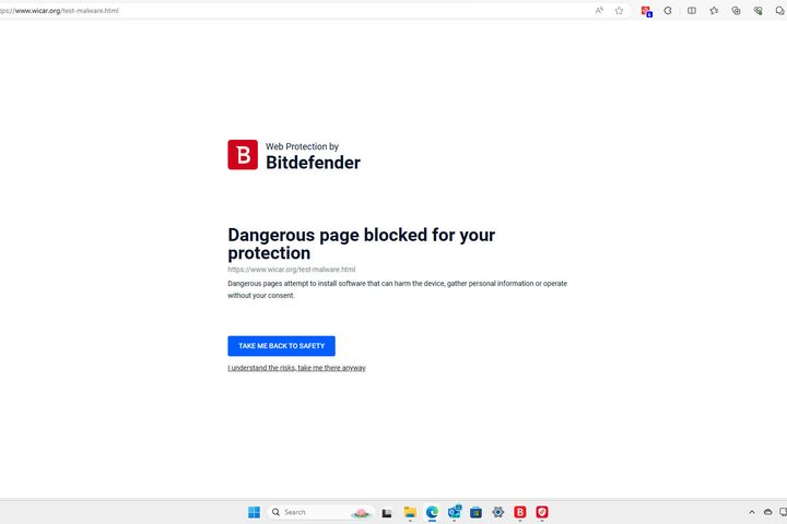 Bitdefender passed a quick test of malware protection at WICAR.