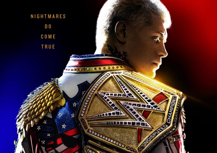 Cody Rhodes stands with his back turn and the title over his shoulder.