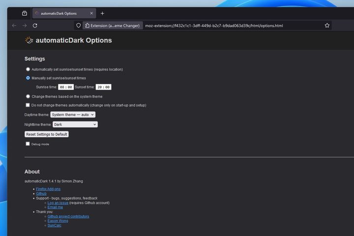 The automaticDark Firefox extension.