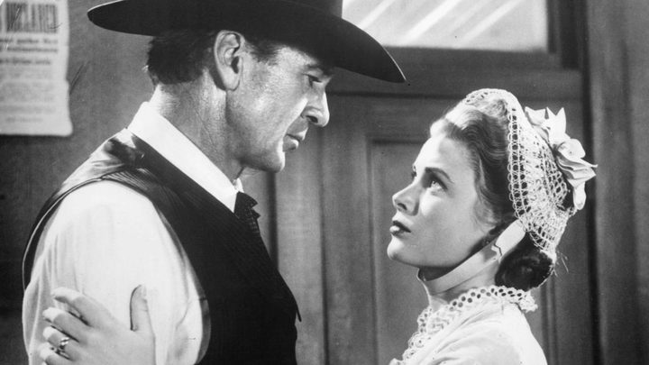Gary Kooper and Grace Kelly as Will and Amy looking at each other in the film High Noon.