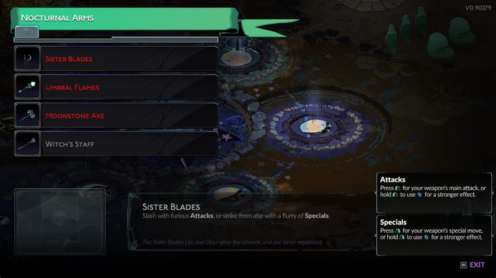 The Nocturnal Arms menu in Hades 2.