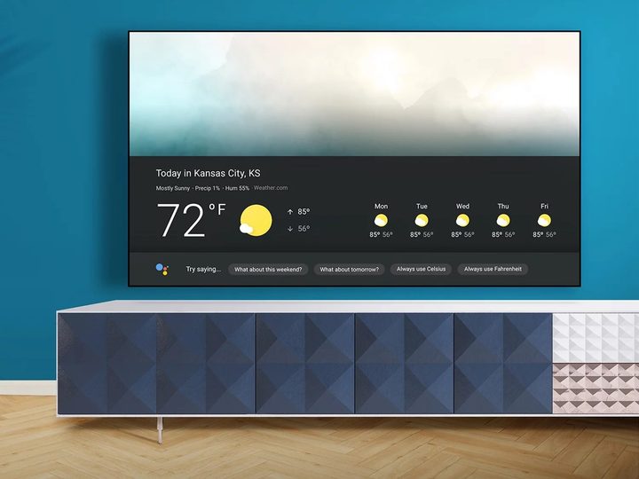 The Hisense UHD R6's weather app on a wall.