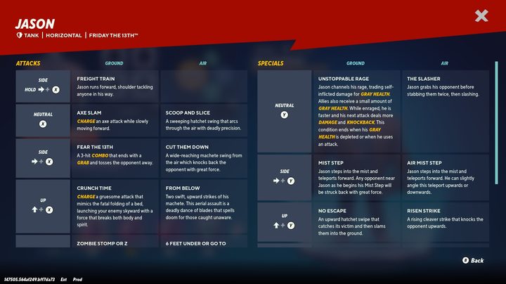 Jason's move list in MultiVersus.