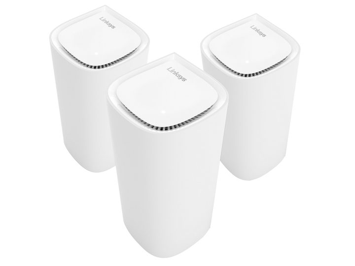 The Linksys Velop Pro 6E mesh Wi-Fi system on a white background.