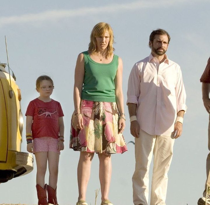 A family of four stands next to a yellow van in Little Miss Sunshine.