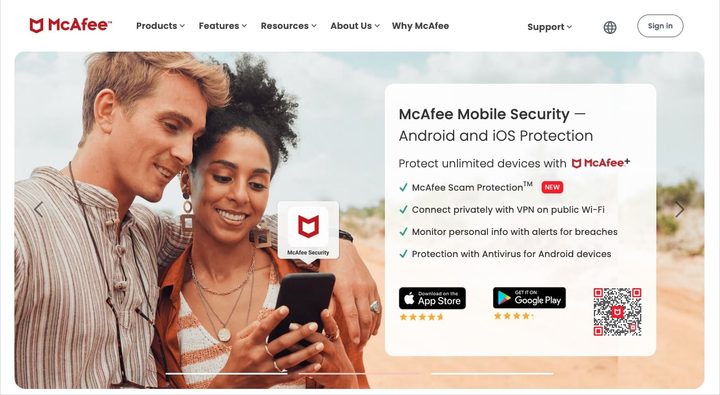McAfee for Android website.