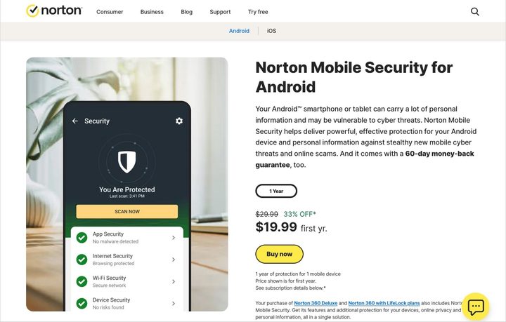 Norton for Android website.