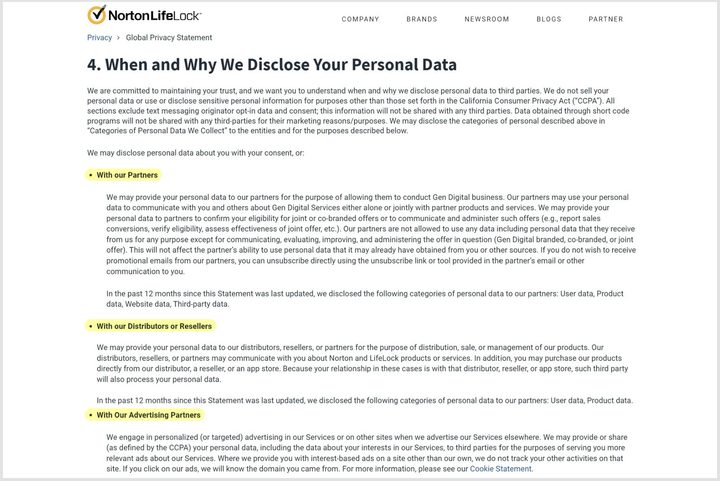 Norton's Privacy Policy allows targeted ads.