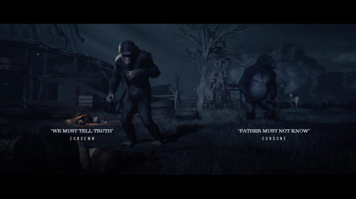 A choice in Planet of the Apes: Last Frontier.
