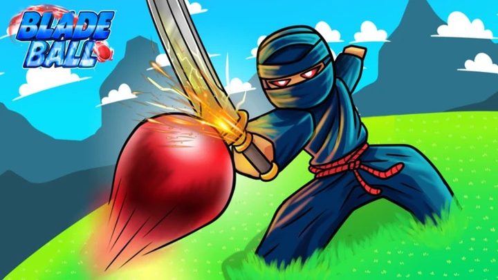 A ninja slashing a dodgeball in Roblox.