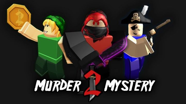 The murder mystery title page in Roblox.