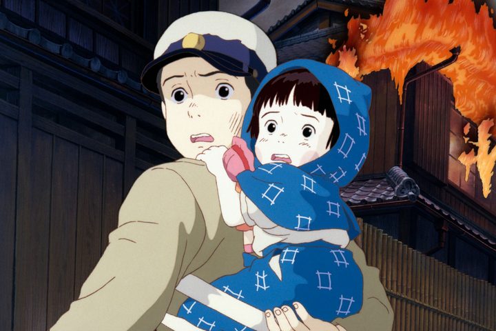 Seita carrying Setsuko on his back in Grave of the Fireflies