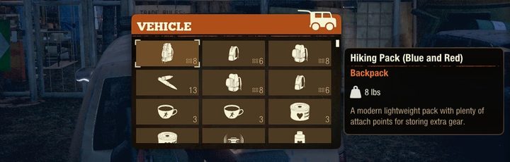 A vehicle inventory screen in State of Decay 2.
