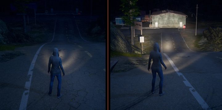 A flashlight lighting comparison in State of Decay 2.