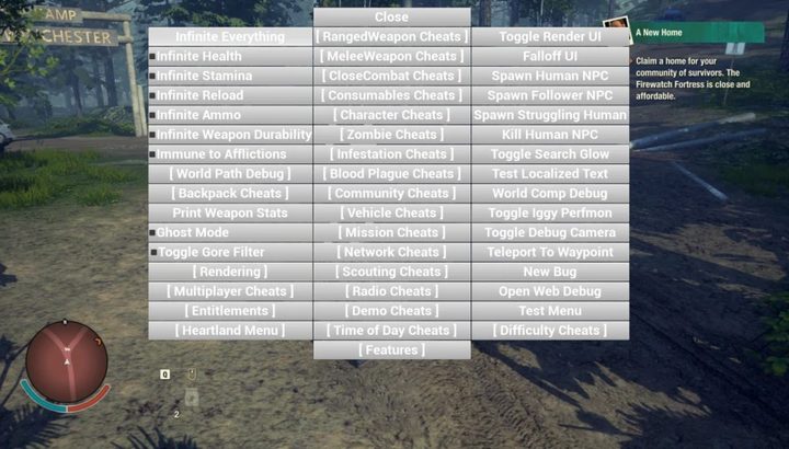The developer menu in State of Decay 2.