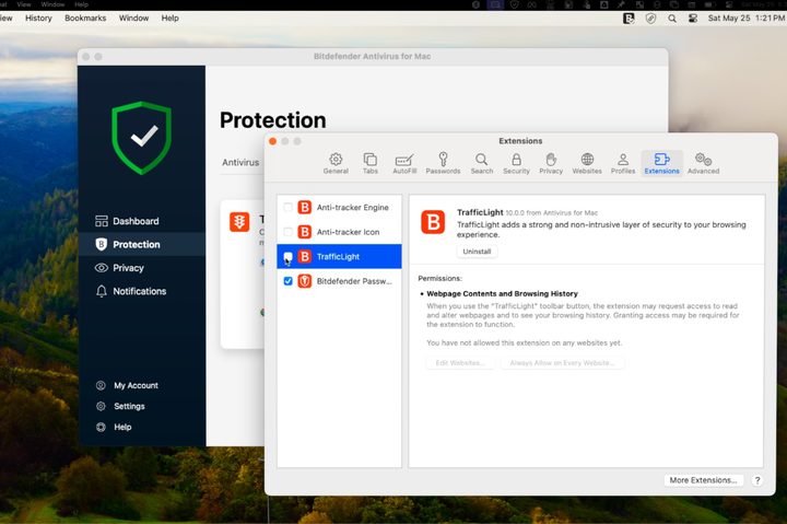 The dashboard guided me to install browser extensions for additional security.