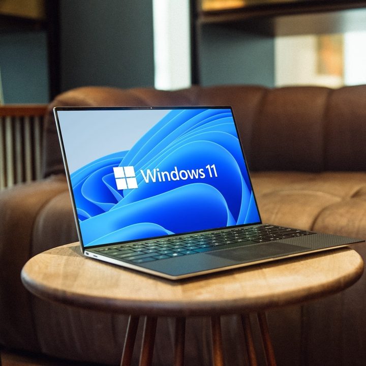 Windows 11 logo on a laptop.