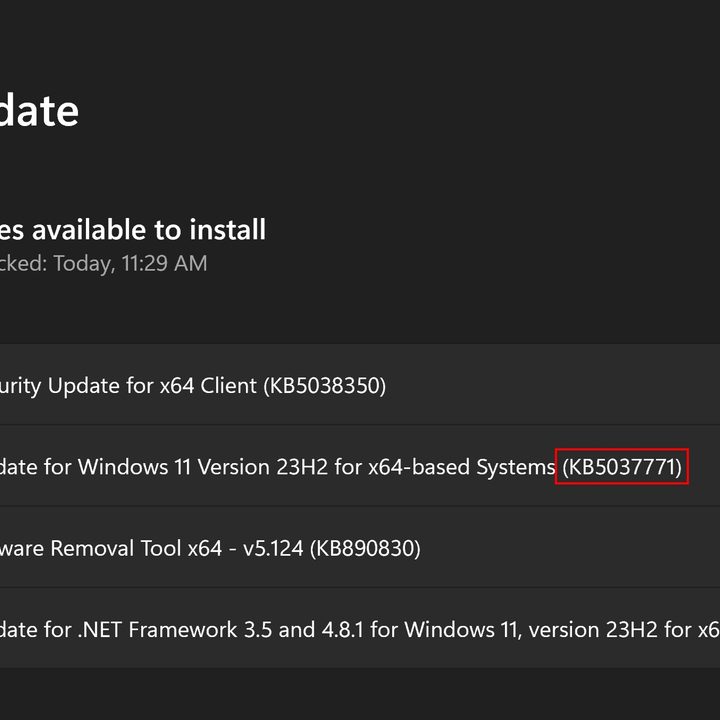 A screenshot of the Windows Update screen.