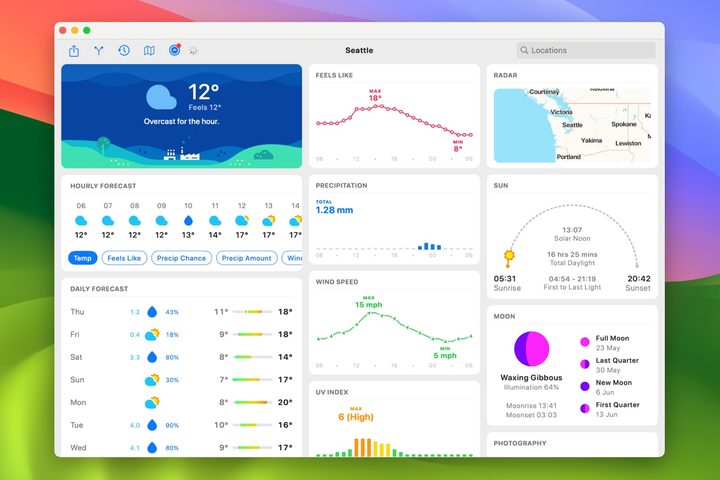 The Carrot Weather app in macOS Sonoma.