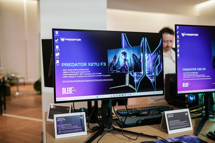 The Acer Predator X27U F3 sitting on a table at Computex.