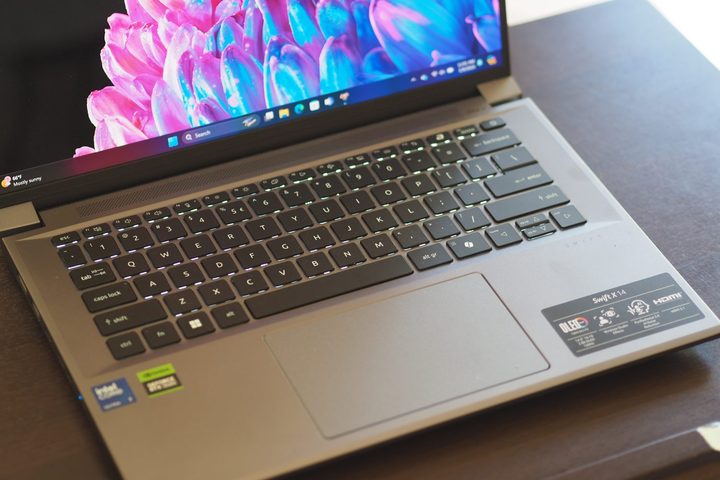 Acer Swift X 14 2024 top down view showing keyboard and touchpad.