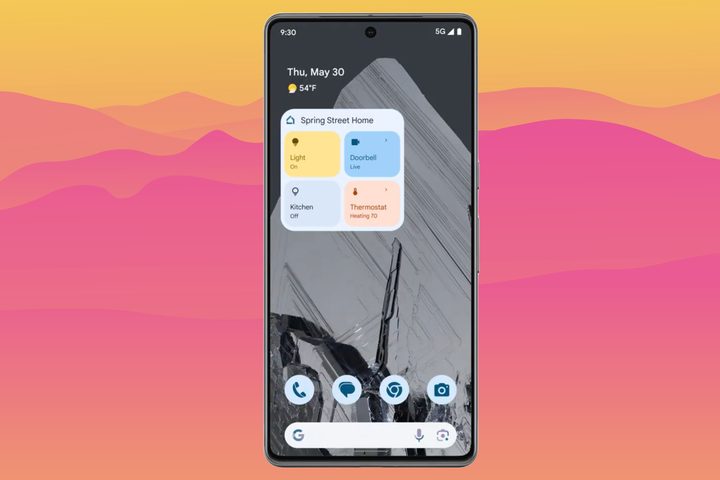 Smart home widgets on Android home screen.