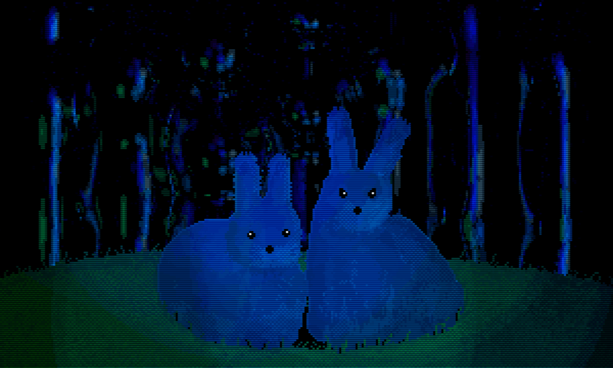 Two rabbits sit side by side in Animal Well.